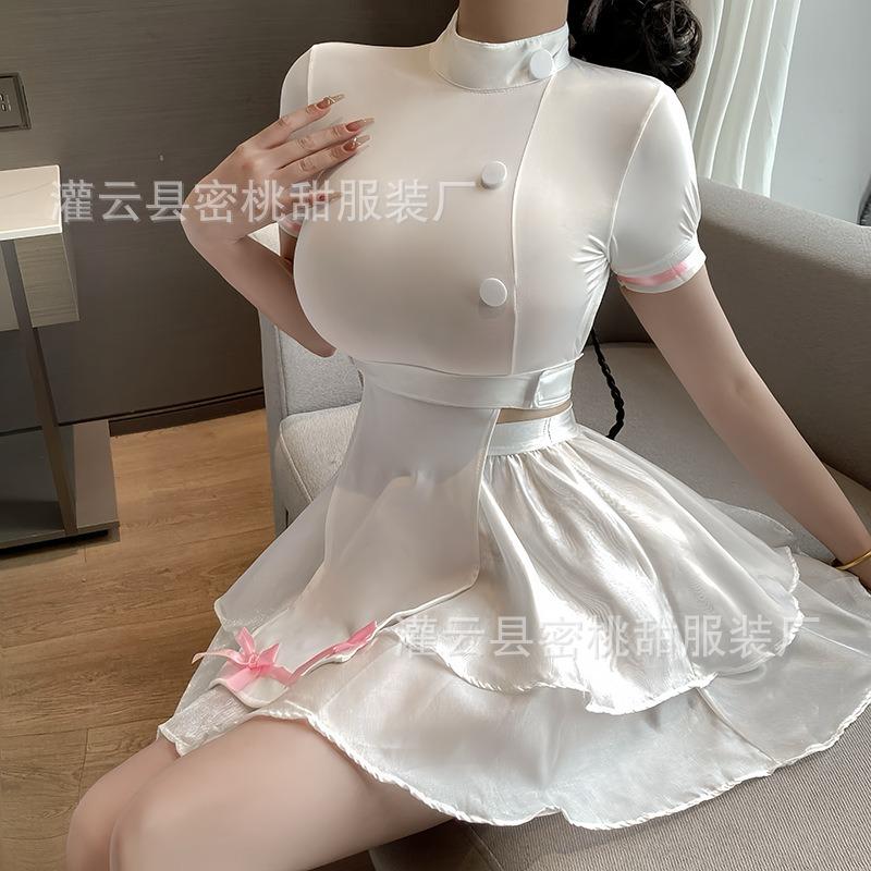 Sexy Lingerie Sexy Temptation Little Nurse Cosplay Hot Halter Top Transparent Skirt