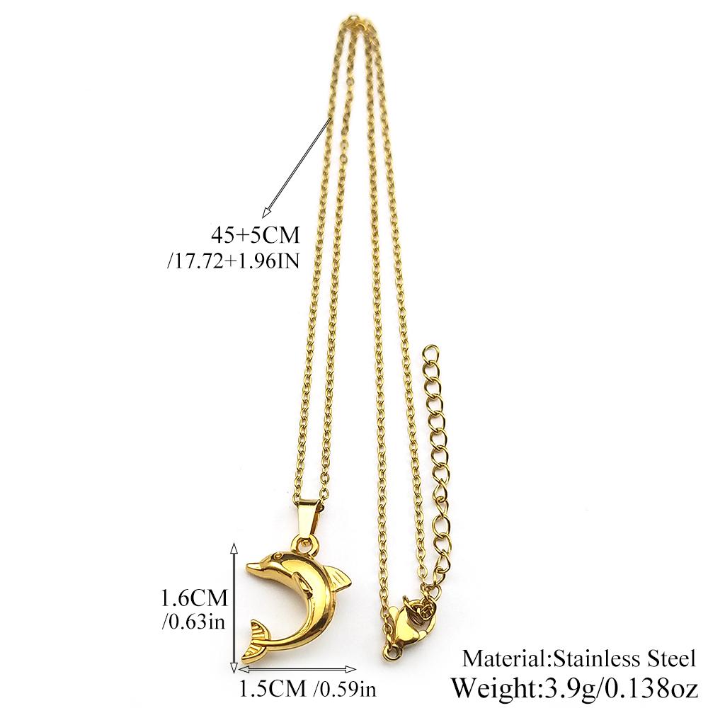 Simple Trendy Dolphin Pendant Necklace For Women Men Stainless Steel Gold Color Sea Animal Hiphop Male Choker Jewelry Accessory