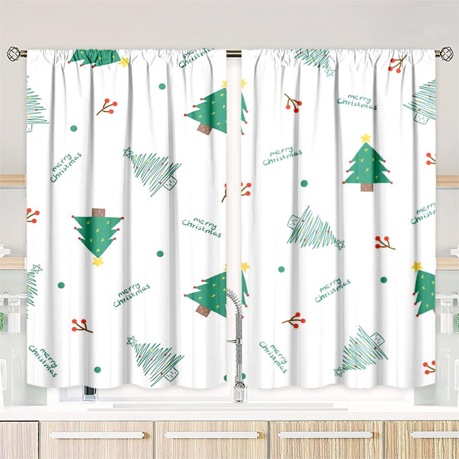 Christmas Tree Snowflake Pattern Printed Curtains Decorations Home Room Curtain Polyester