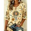 Women's Boho Geometric Tribal Print Tie Front Blouse, Casual Loose Top for Spring Summer Daily Wear