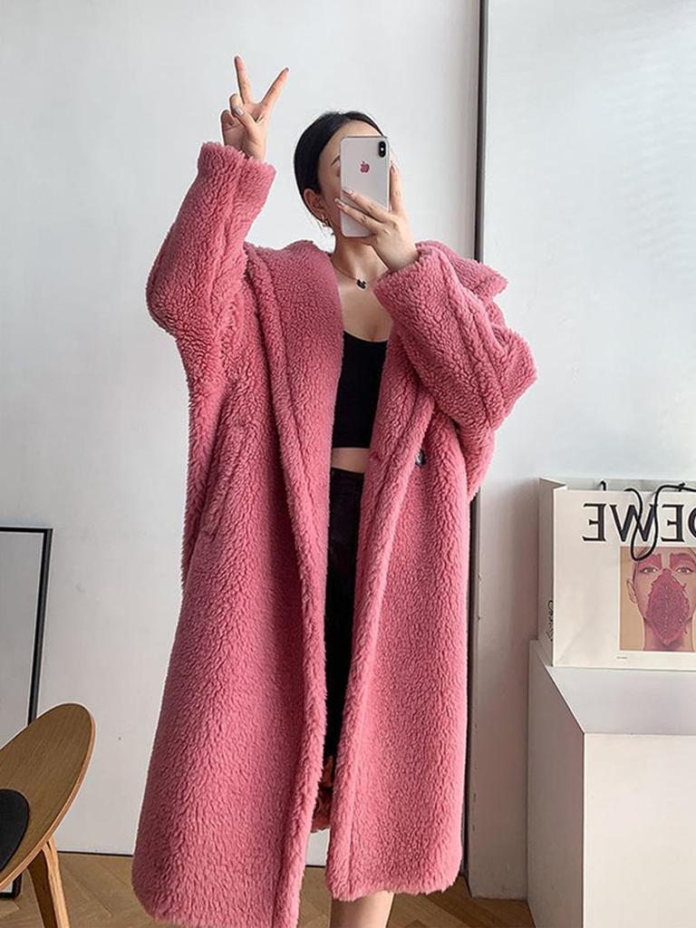 Haining Shearling Fleece Teddy Bear Lambskin Coat