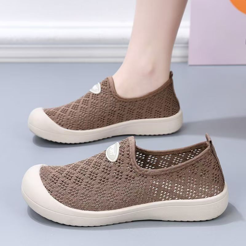 Women's Summer New Mesh Casual Sports Shoes Soft Sole Non Slip Breathable Lightweight Slip On Round Toe Flat Sole Walking Shoes