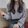Spring Korean Style Loose Lantern Sleeve Sweatshirt - Women's Long Sleeve Solid Color T-Shirt