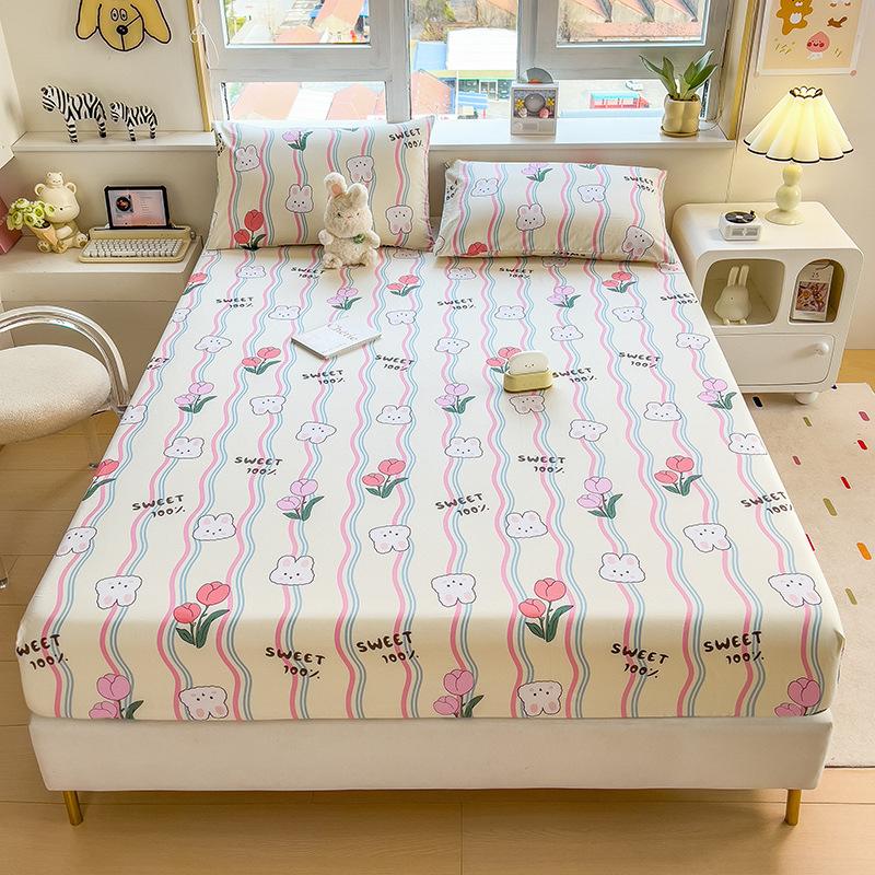100%Cotton Fitted Bed Sheet Flower Printed Bed Sheet Single/Queen/King Size Fundas De Comfortable Fitted Sheet