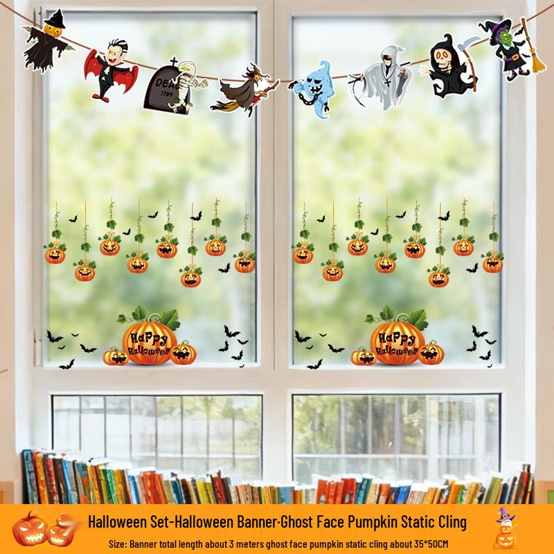 Kürbis Fenstersticker & Atmosphären-Flaggen - Halloween Glasaufkleber für Kindergarten & Geschäfte