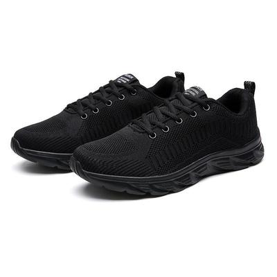 Tênis de corrida masculino preto de malha respirável com amortecimento de ar e absorção de impacto, sola macia, tamanho grande.
