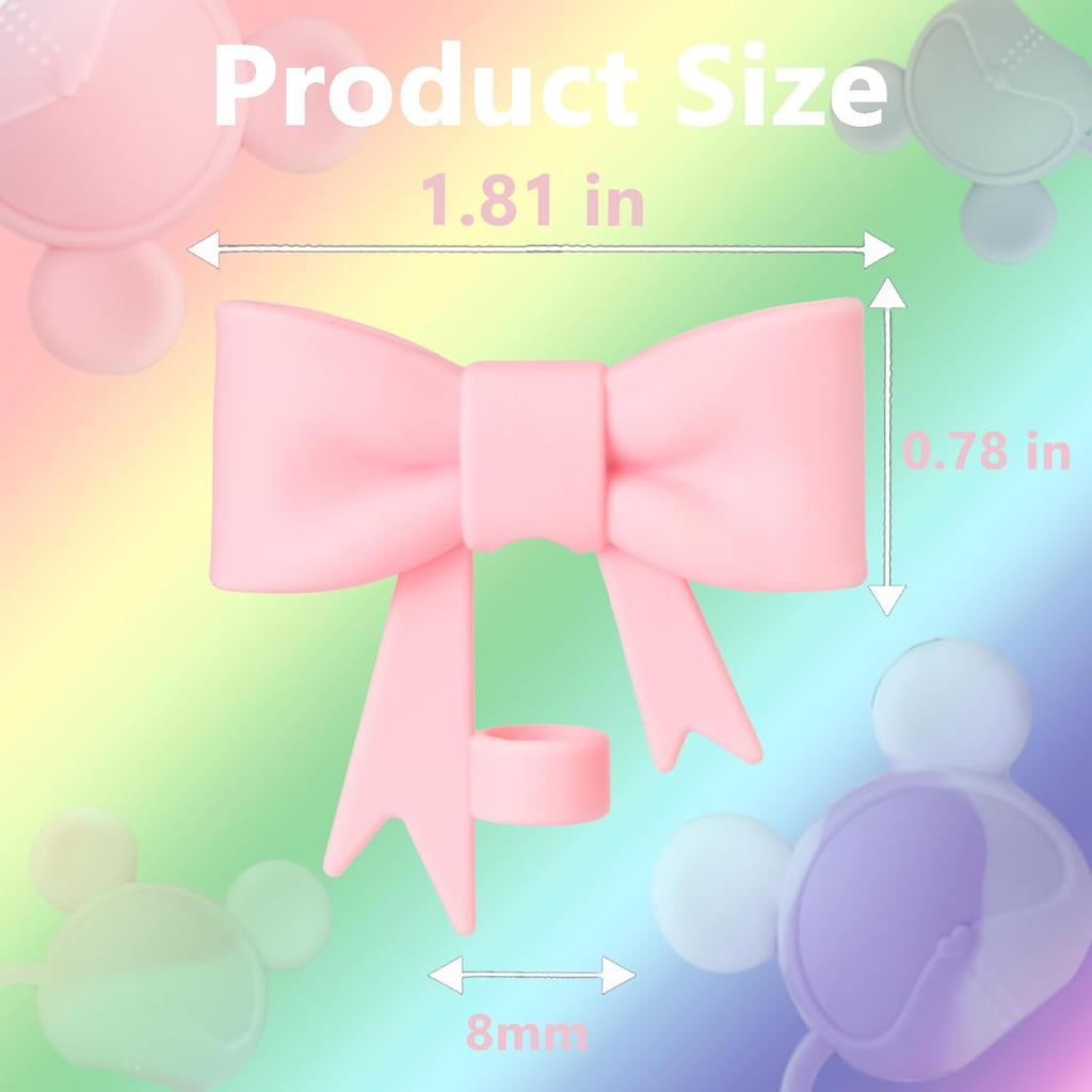 6 Pcs 8mm Cute Bow Straw Covers Cap Toppers Lids Compatible with Stanley Tumbler Cups,Reble Cute Silicone StrawTips Protectors for Reble
