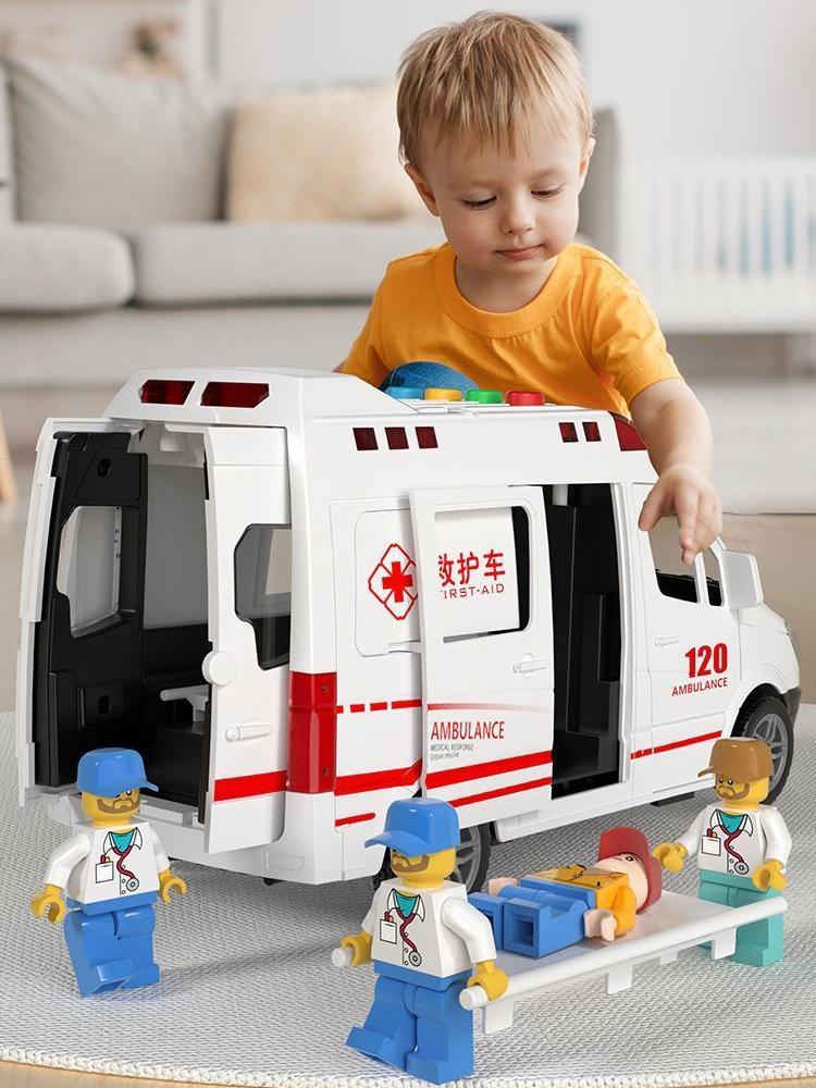 Dětská sanitka 120, hračka, která otevírá dveře, hudební příběh, simulace setrvačnosti 110, policejní auto pro chlapce