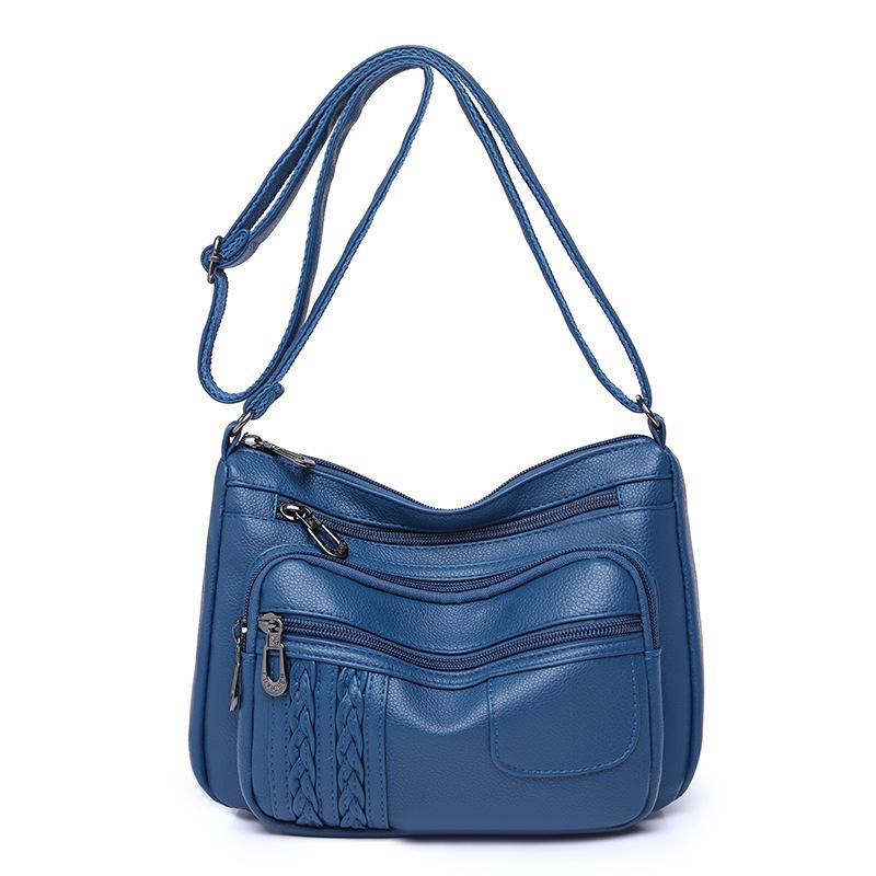 Mom Bag Women's New Trendy Fashion Soft Leather Medium Women's Bag Large Capacity Washed Leather Multi-layer Shoulder Messenger Bag