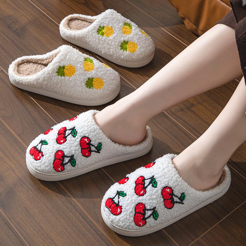 Embroidered Fruit Design Men's & Women's Indoor Cotton Slippers