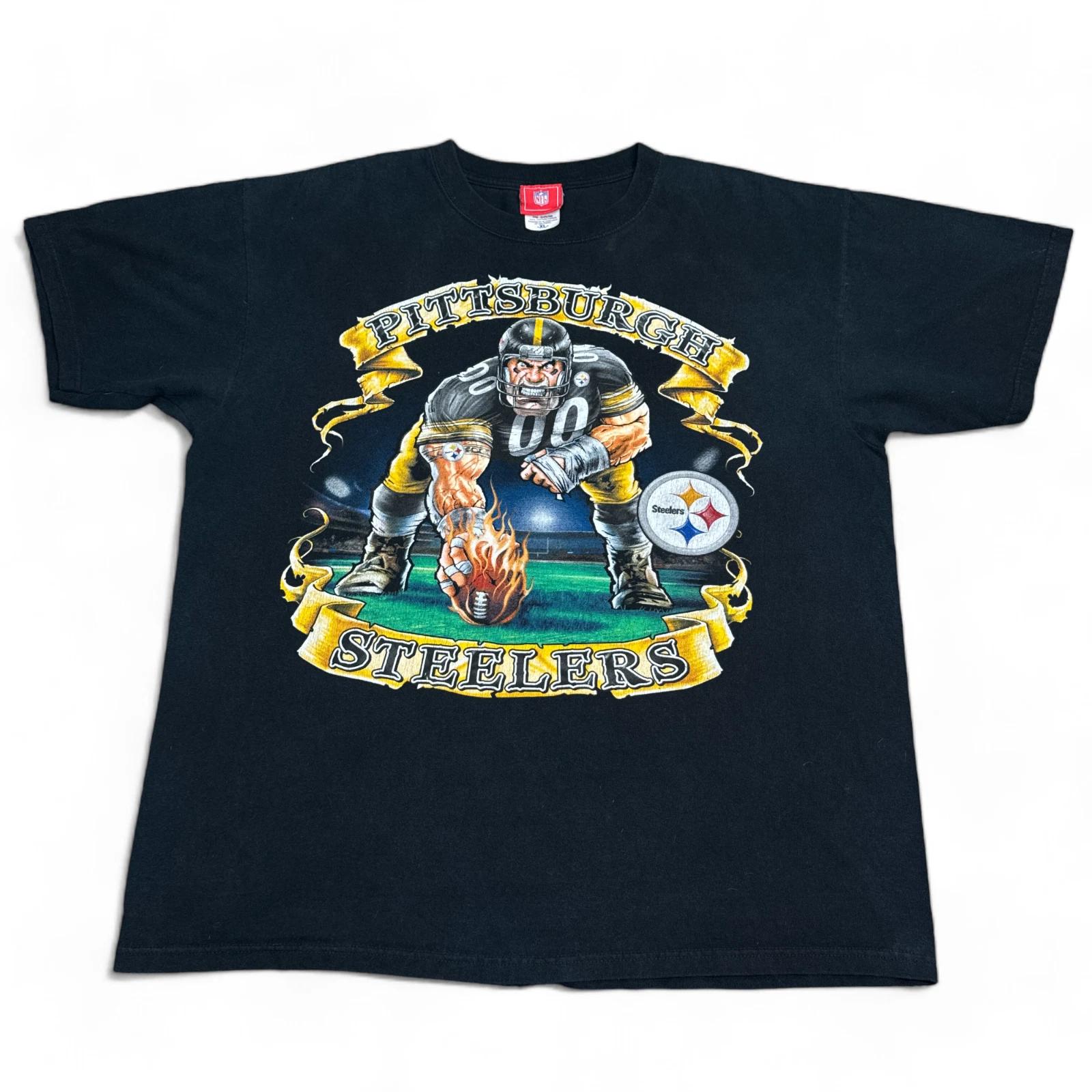 

Винтажная футболка Pittsburgh Steelers для взрослых, размер XL, черная, с большим принтом логотипа, НФЛ, 90-е L