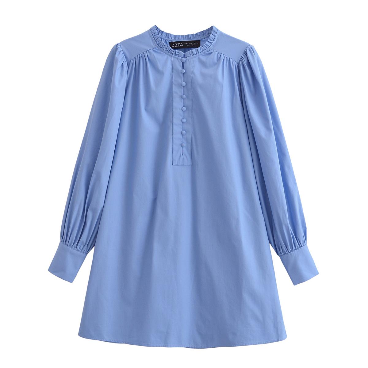 

Chic European & American Loose Lantern Sleeve Ruffle Dress XS королівський синій колір