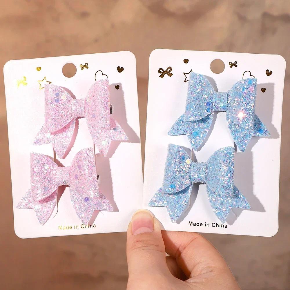 4Pcs Glitter Bows Hair Clips for Women Girls Cute Shinny Sequins Butterfly Hairpins Headwear Hairgrip Kids Hair Accessories