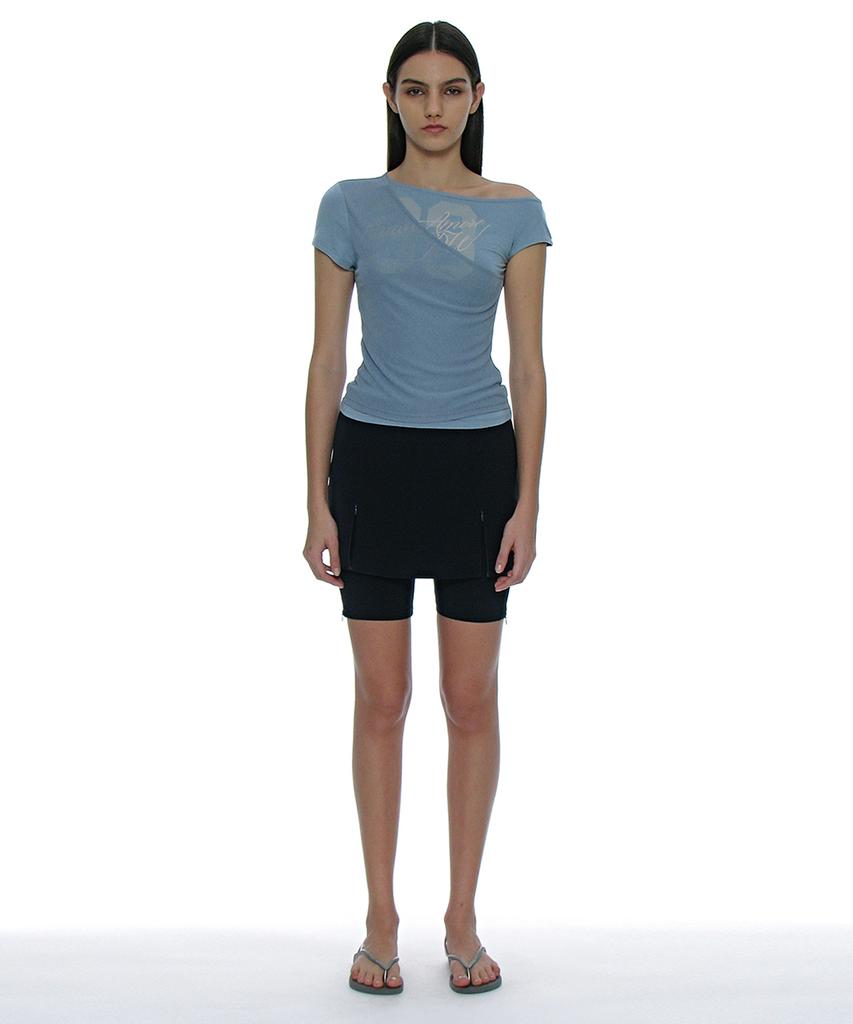 PARTIMENTO WOMEN Numbering Asymmetrical Layered Top_Blue Gray