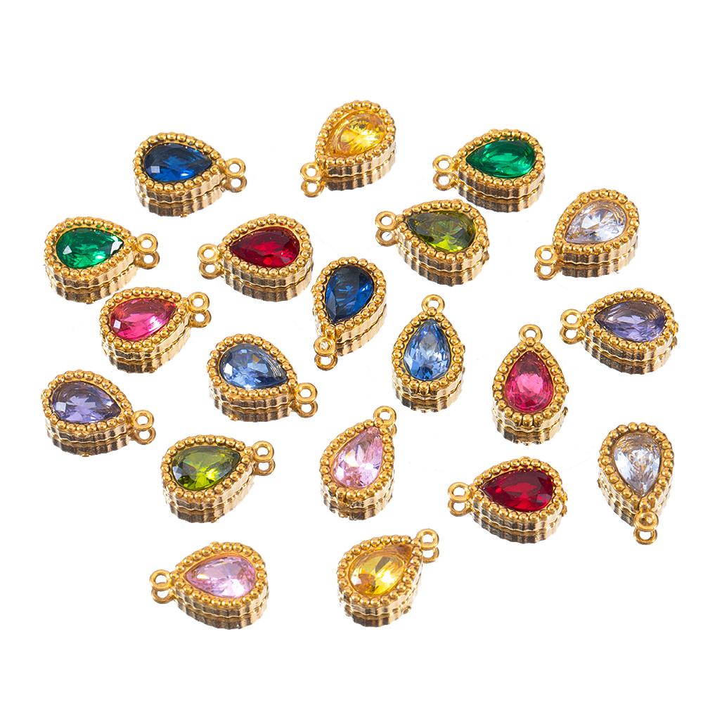 10pcs Stainless Steel Colorful Rhinestone Waterdrop Charms for Earrings Pendant Necklace DIY Jewelry Making Clothing Accessories