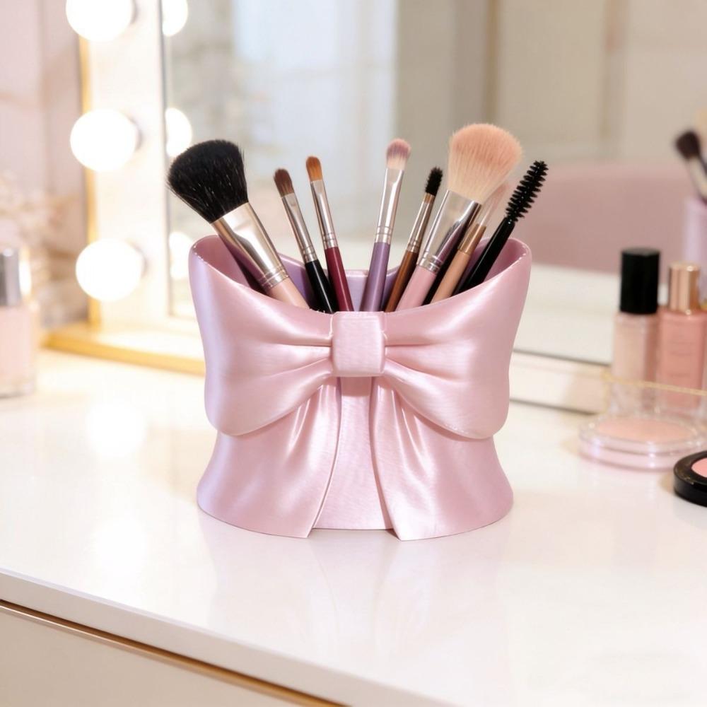 

3D Printed Makeup Brush Holder Bow Cosmetic Brush Storage Box Cute Cosmetic Brush Organizer Desk