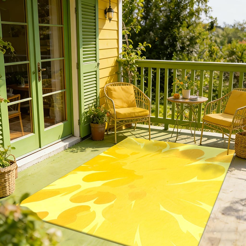 Bright Yellow Floral Art Area Rug Abstract Petal Pattern Floor Carpet for Balcony Patio  Living Room Backyard Housewarming Gift