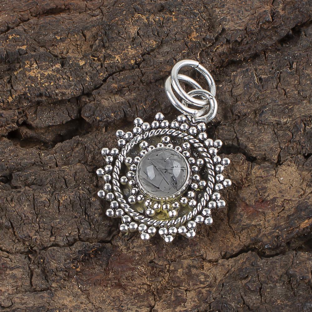 Black Rutile Gemstone Jewelry, 925 Solid Sterling Silver Pendant, Beautiful Silver Pendant, Handmade Bohemian Jewelry For Wedding Gift