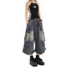 Amerikanische Retro Damen Multi-Taschen Denim Capri Shorts - Locker, Weitbein, Mittellang Sommer Arbeitskleidung