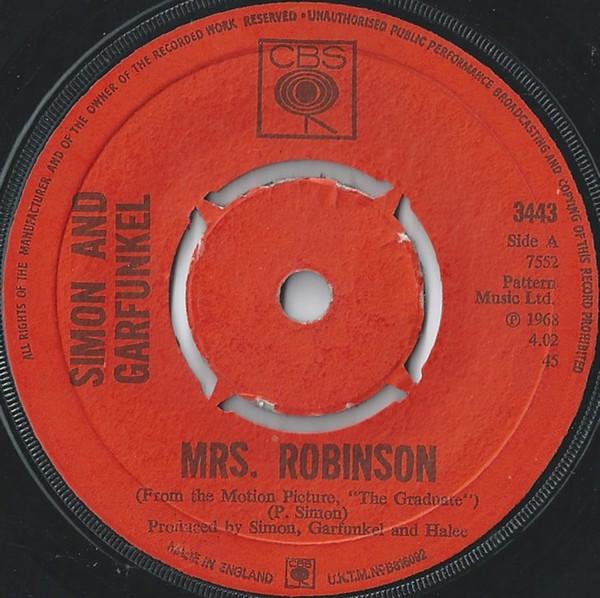 

7inch Record SIMON & GARFUNKEL - Mrs. Robinson 3443 CBS 1968 UK Rock Used