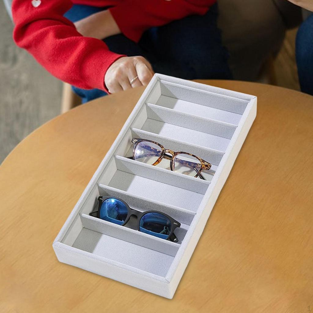 6-Compartment Eyeglass Display Tray, Portable Sunglasses Storage Box, Jewelry Box for