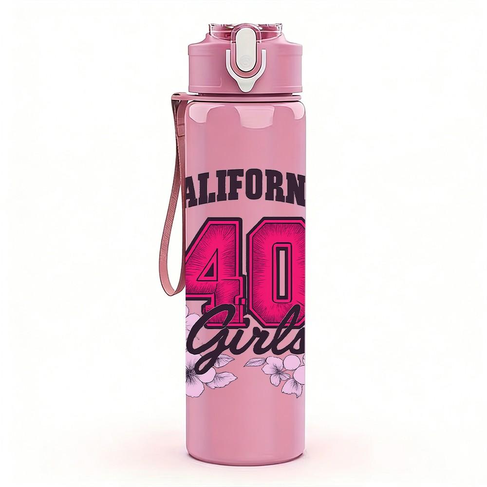 1PC California 40 Girly Floral Print 750ml Color Plastic Sports Water Bottle Leakproof Flip Straw Lid Suitable for Sports Office Home Use