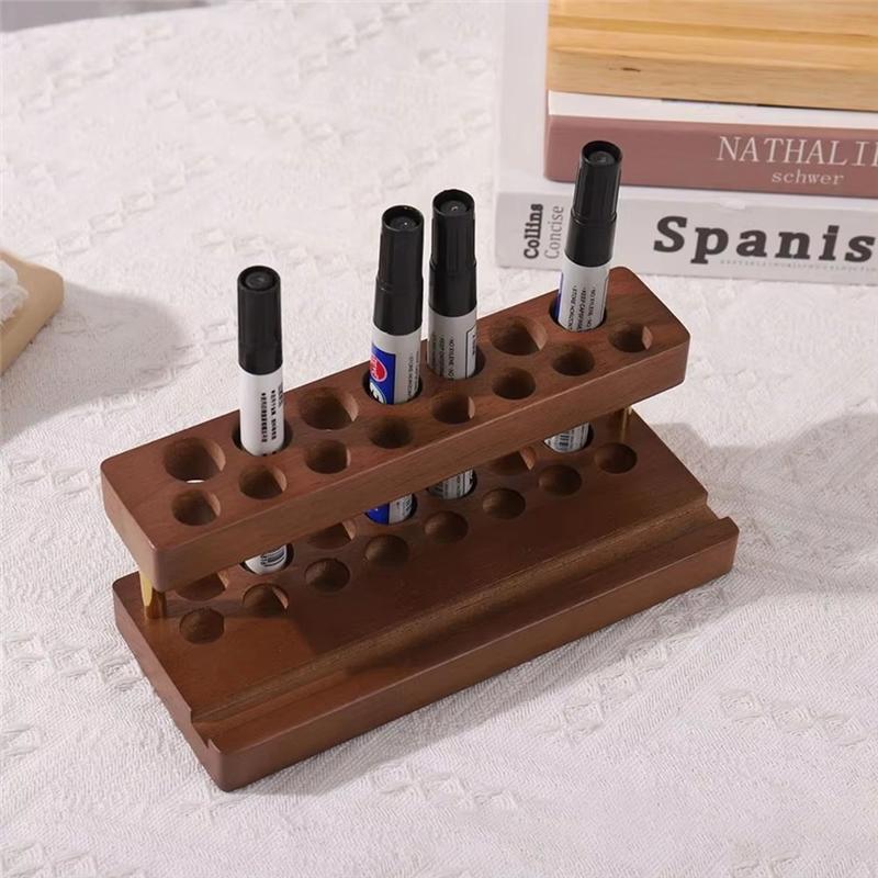 B97A-Multifunction Pen Holder Pen Tray Brush Display Case Multifunction Toothbrush Holder Walnut Color