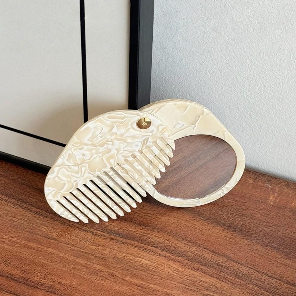 Anti-Static Folding Hair Brush Mini Acetate Makeup Mirror Portable 2-in-1 Comb Mirror  Student Use