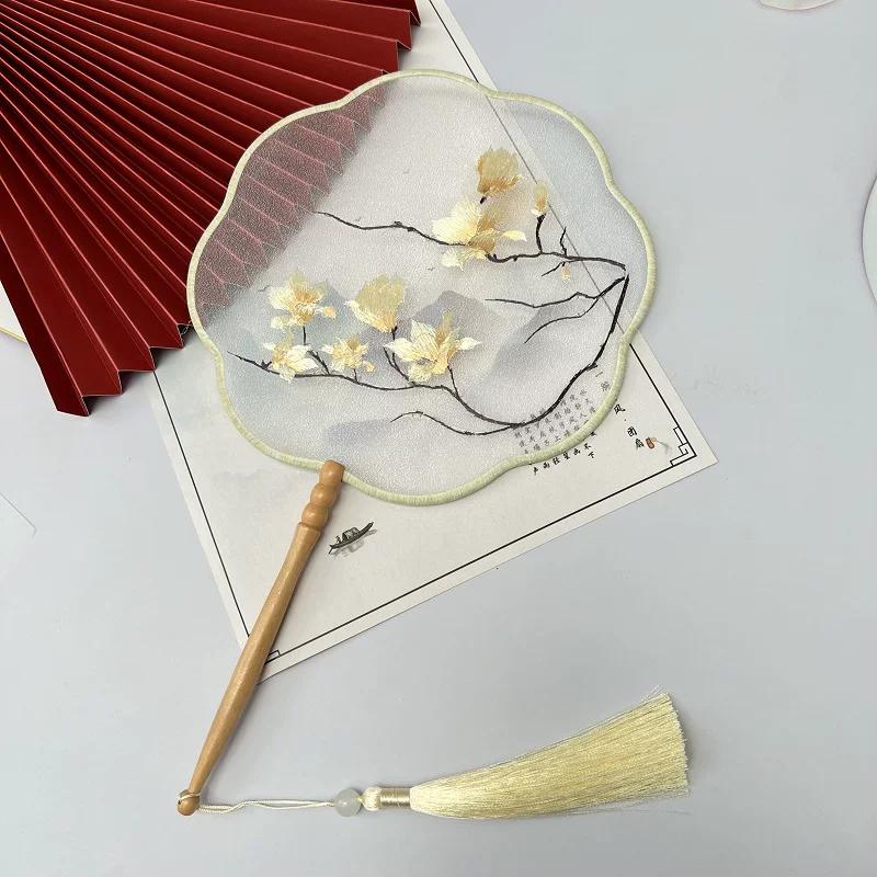 Double-Sided Embroidered Ancient-Style Hanfu Fan for Women, Chinese Style Traditional Fan for Children, Summer Dance Fan, Craft Fan