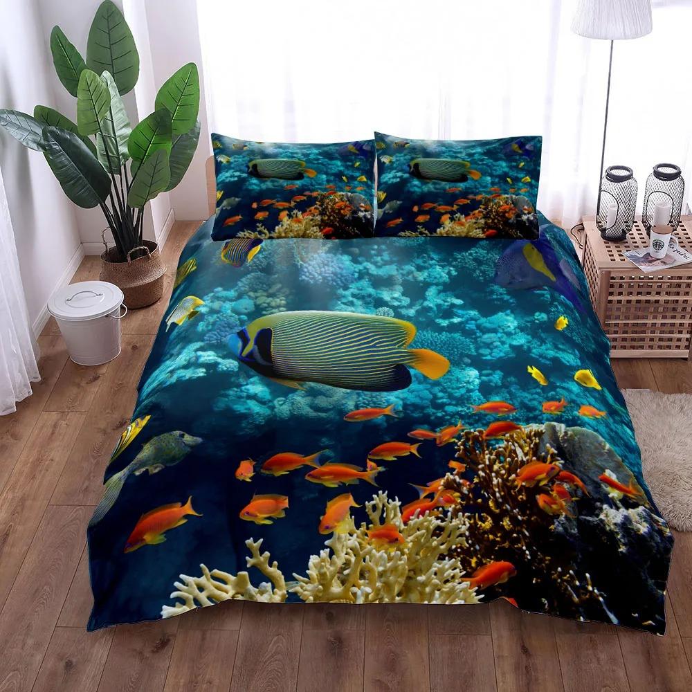 Underwater Fishes Duvet Cover Set King Queen Double Full Twin Single Size Duvet Cover Pillow Case Bed Linen Set