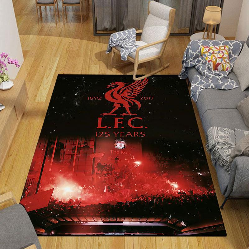 Liverpool Flannel Printed Carpet, Home Sofa Decoration for Living Room & Bedroom, Non‑Slip Play Flannel Floor Mat for Game Room