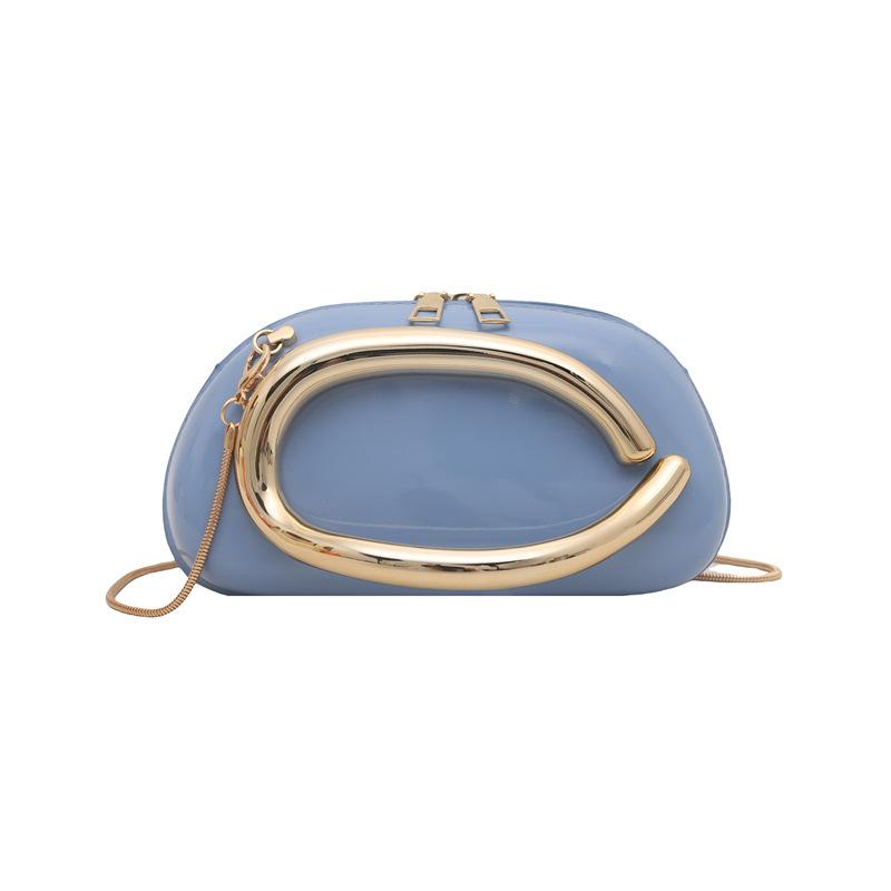 Hand-held Dinner Bag Small Square Box Bag Gilded Metal Handle Chain Crossbody Evening Dress Bag