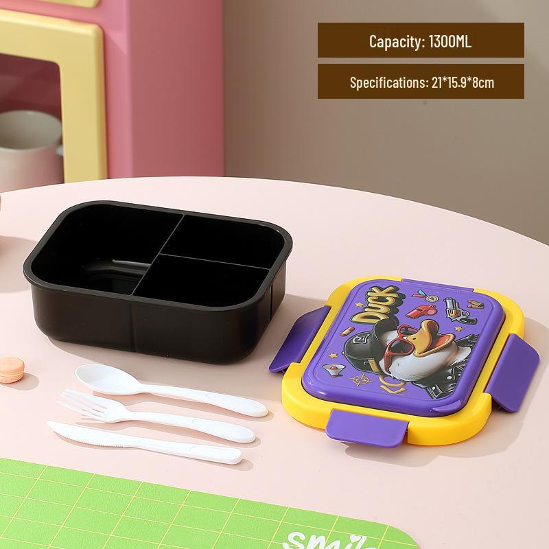 Cute Cartoon Bento Lunch Box for Kids - Portable, Four-Buckle Sealed Plastic with Spoon