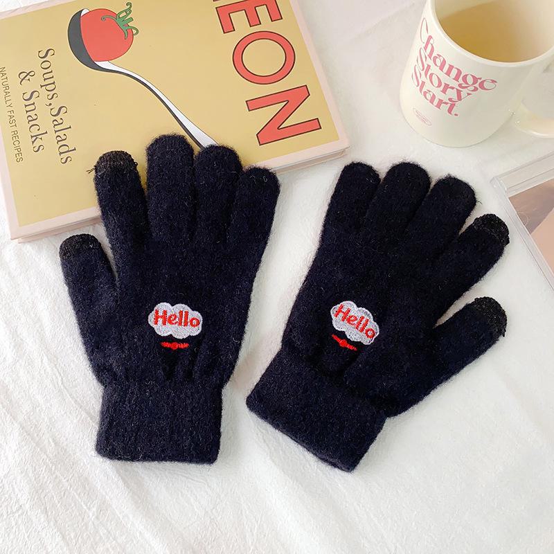 Korean Style Winter Touch-Screen Gloves: Cute, Thick, Velvet-Lined for Women, Ideal for Students & Cycling