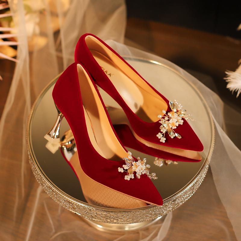 

Изысканные красные туфли-стилеты для невесты - Новый стиль 2025, дизайн «два в одном» Size 37