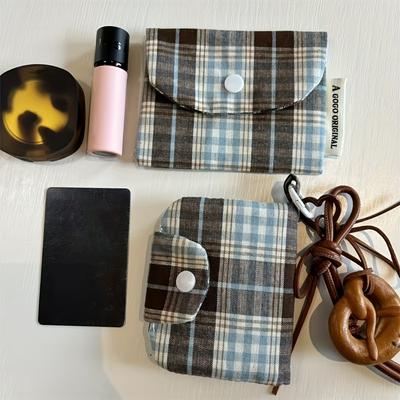 Vintage Karomuster Geldbörse Mehrschichtige Münzbörse, Kopfhörertasche & Kartenhalter für Damen
