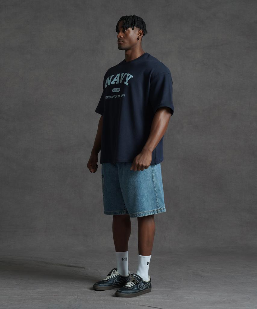 PHERMENON Oversized Navy Short Sleeve T-Shirt - Navy
