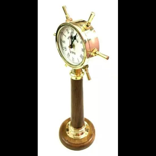 Antique Nautical Table Top Clock Vintage Maritime Ship Wheel Style Clock