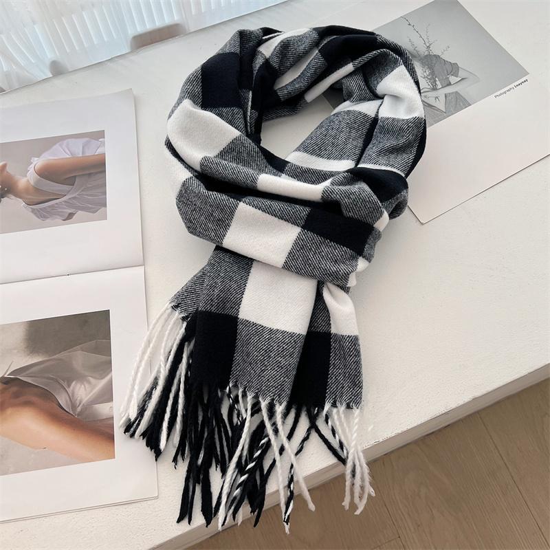 Fashion Rainbow Color Block Plaid Designer Winter Scarf Women Cashmere Shawl Stripe Blanket Wrap Outdoor Travel Warm Lady