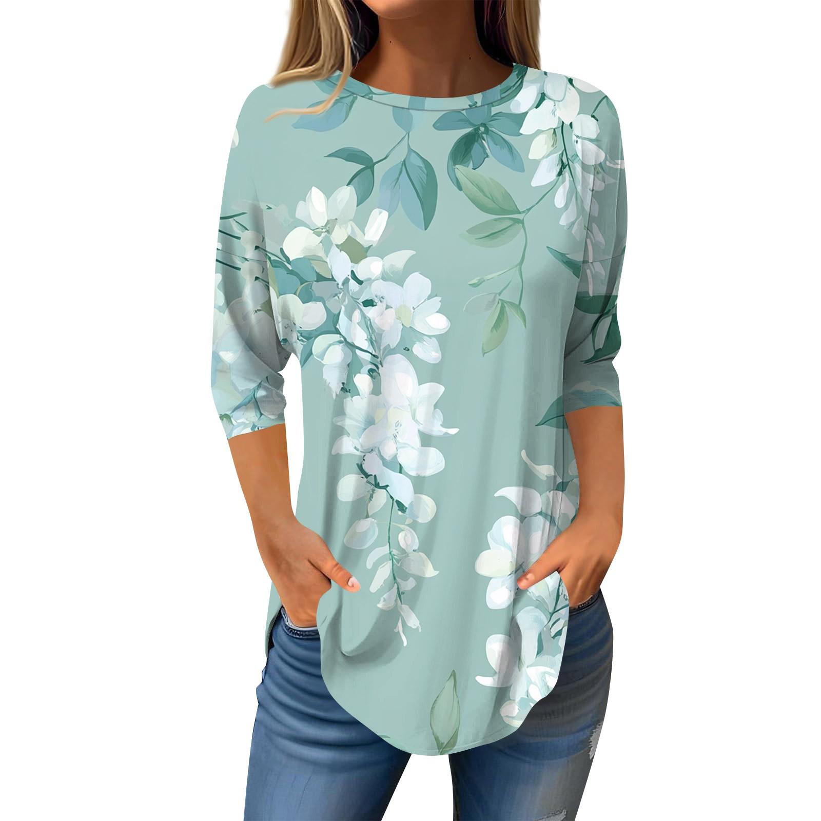 

Рубашки с рукавом 3/4 для женщин, милые топы, футболки с рисунком, блузки, повседневные базовые топы больших размеров, пуловеры XL белый