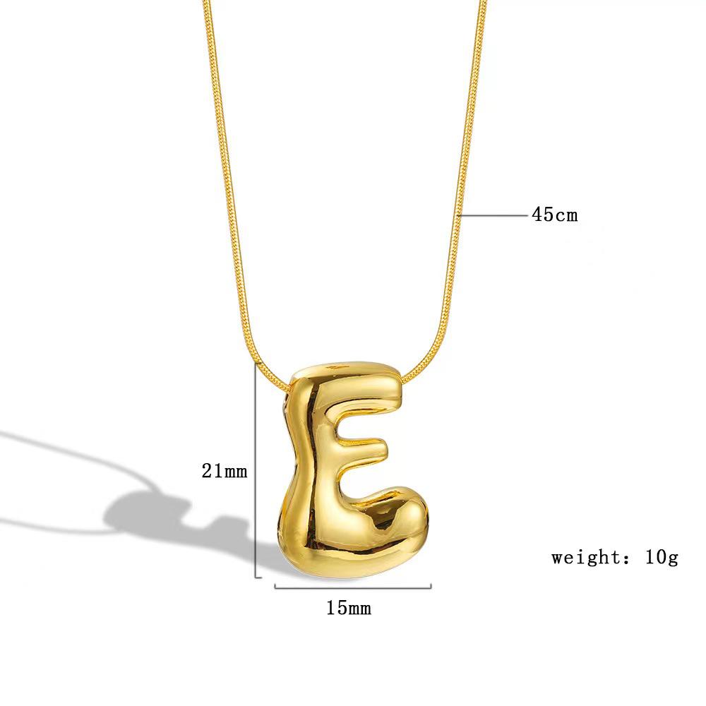 Chubby 26-Letter Balloon Pendant Necklace, Gold-Plated Stainless Steel