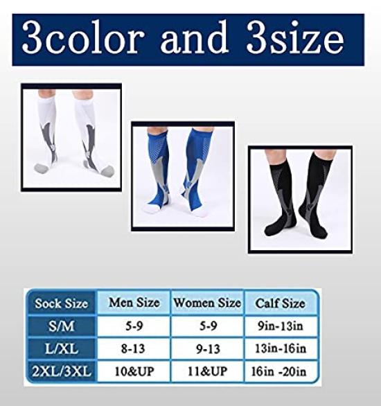 Sweetimes Compression Sports Power Stretch Compression Calf Set of 2 Socks, Socks, Socks, Supports, 2, #182 (Black, Pairs, S/M)