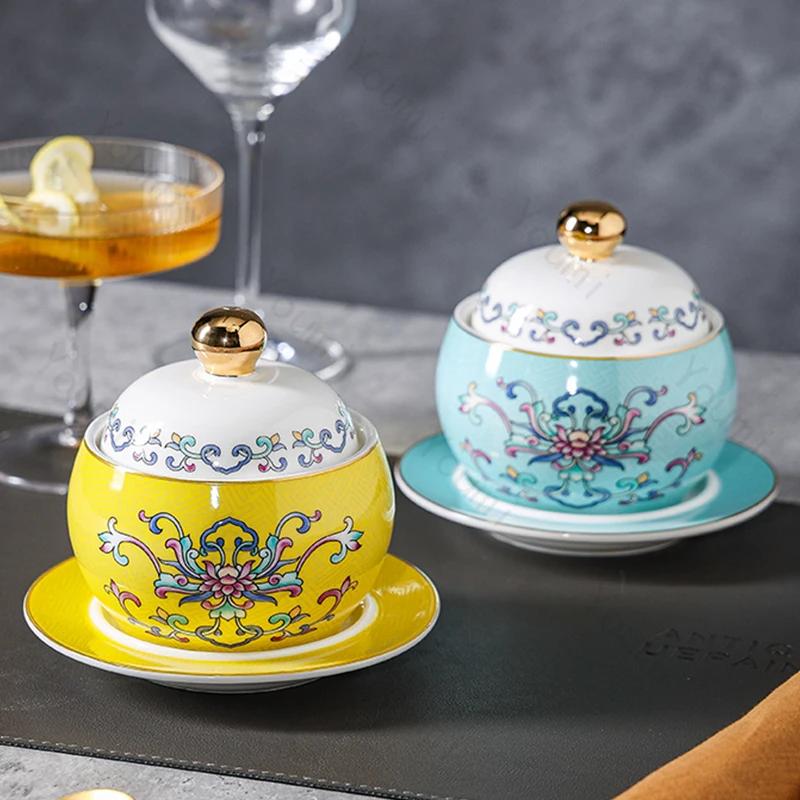 Retro Court Style Ceramic Soup Bowl Light Luxury Restaurant Dessert Yogurt Cup Delicious Dishes Soup Bowls Household Tableware