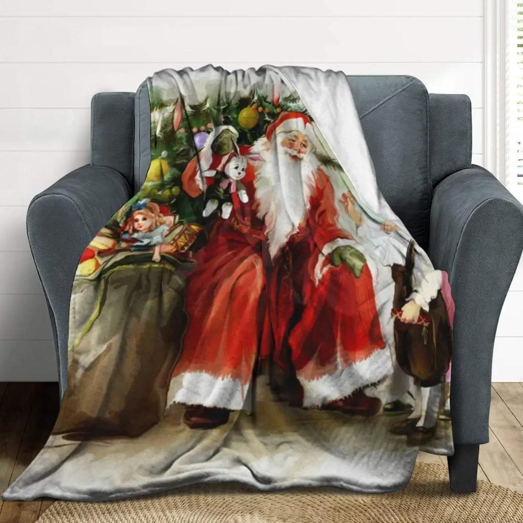 3D Print Merry Christmas Blanket Sofa Cover Throw Santa Claus Xmas New Year Blanket Fleece Warm Bed Blankets for Bedroom Couch
