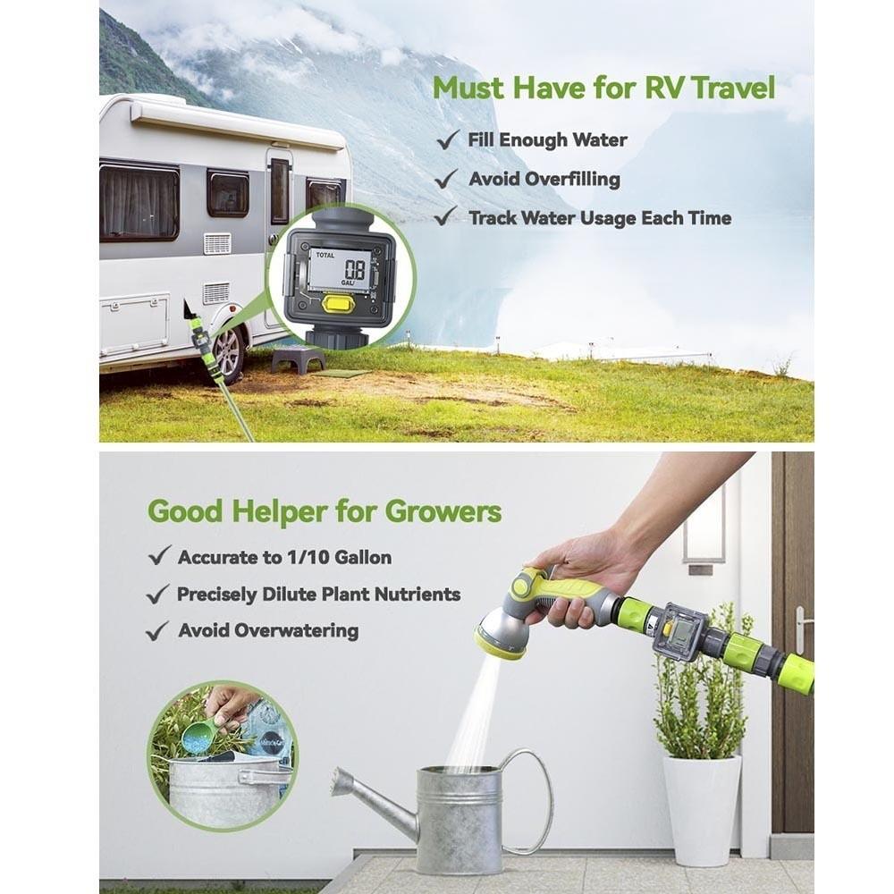 Outdoor Garden Hose Digital Water Flow Rate Meter High Precision Water Flow Consumption Measurement Tool