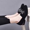 Women's single shoes spring new black bow high heels sheepskin low-top shoes women's shoes round head