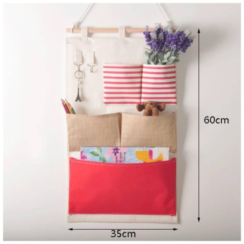 Multipocket Wallmounted Storage Bag Cotton Linen Home Decor Creative Art Fabric