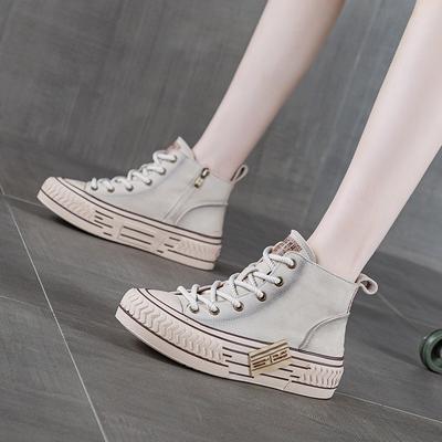 Die erste Schicht Rindsleder High-Top Board Schuhe Damen Frühling neu Leder dicksohlige vielseitige flachsohlige Freizeitschuhe bequeme weiche Sohle
