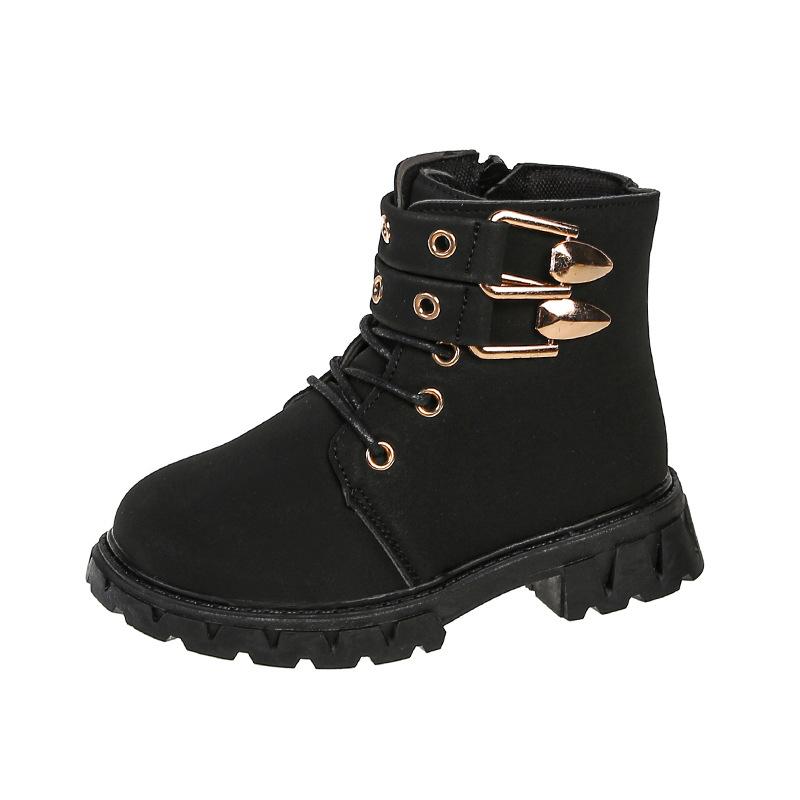 

Spring and Autumn new round head lace-up Martin boots women s fashion thick heel belt buckle side zipper high heel short boots 30 чёрный