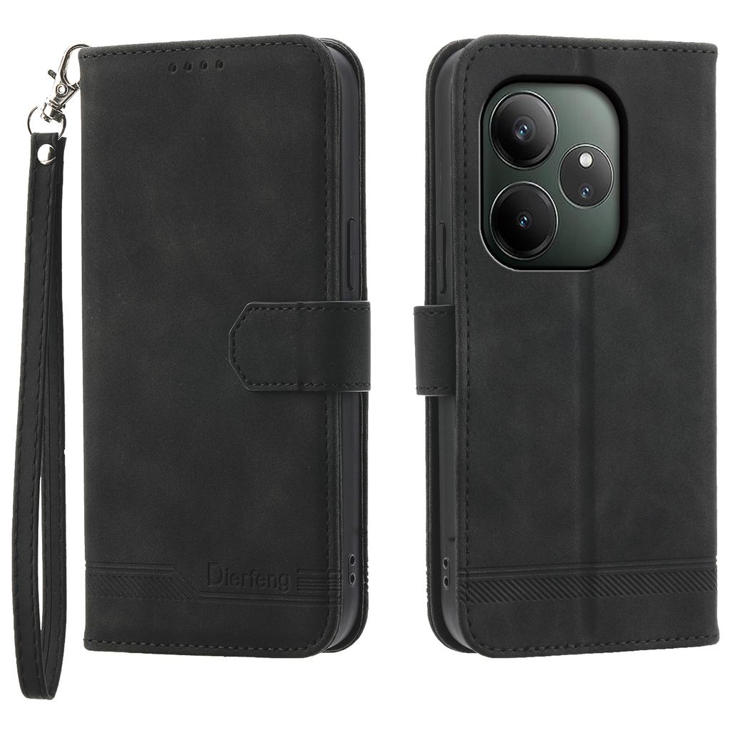 DIERFENG DF-03 For Realme GT 6 5G Leather Case Lines Imprint Wallet Phone Cover